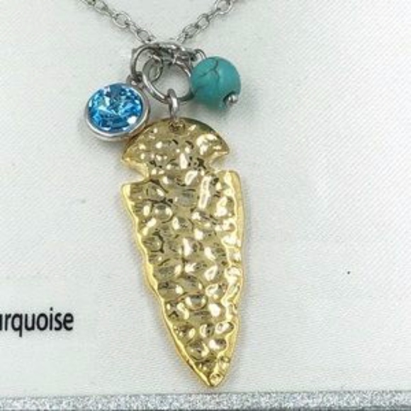 NATURAL STONE Necklace Pendant Southwestern Reconstituted Turquoise Hammered - Picture 4 of 6